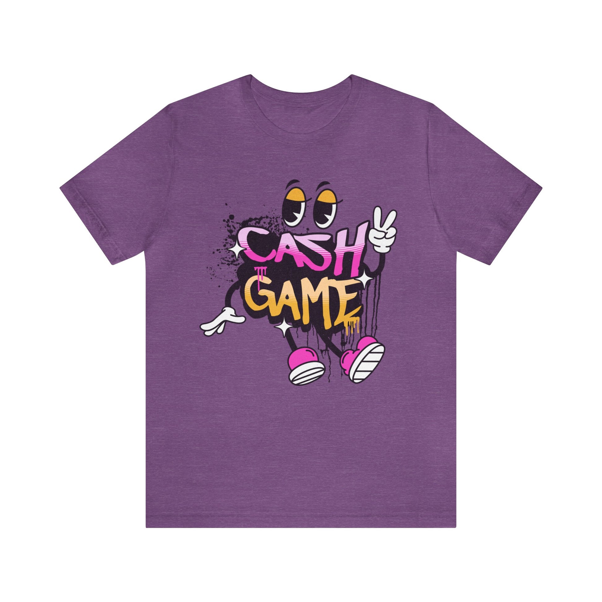 HEATHER PURPLE Cash Game Character Graphic Soft Cotton Bella Canvas Tee Cornhole T-Shirt (Unisex)