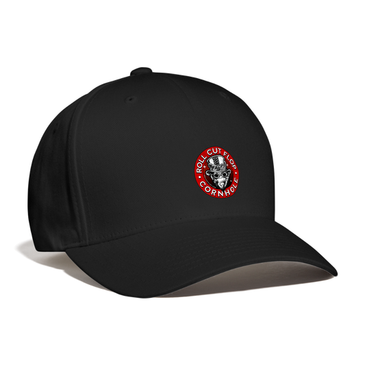 Right angle - Roll Cut Flop Cornhole™ Crew Unisex Black Baseball Hat With Signature Steampunk Gorilla Logo - black