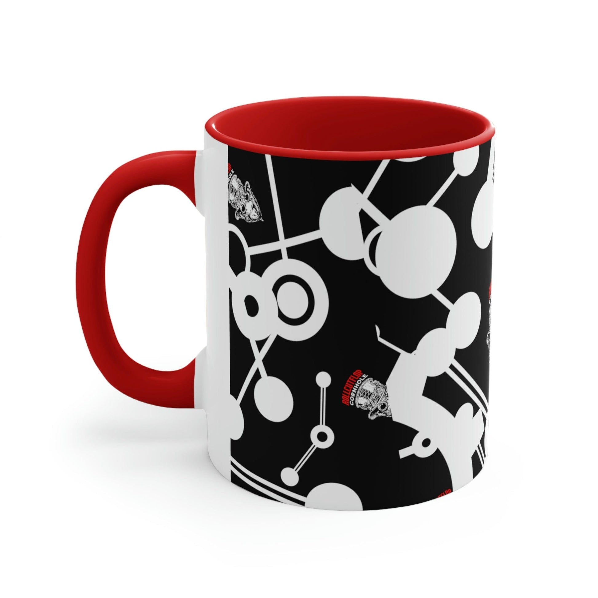 Roll Cut Flop Cornhole™ Red White & Black Ceramic Coffee Mug, 11oz - Left