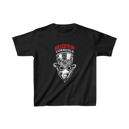 Roll Cut Flop Cornhole™ Kid's Black T-shirt - Steampunk Gorilla Face & Gears