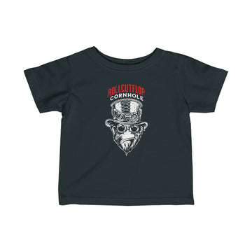 Roll Cut Flop Cornhole™ Little Infant Black T-shirt - Steampunk Gorilla Face & Gears